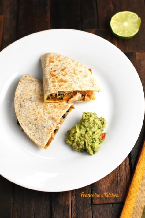 My easy and tasty homemade quesadillas served with fresh guacamole. A favorite in my family! #quesadillas #guacamole Homemade Quesadillas, Jarlsberg Cheese, Fresh Guacamole, How To Make Guacamole, Leftover Chicken, Chicken Chili, Quesadillas, Easy Food To Make, High Protein Recipes