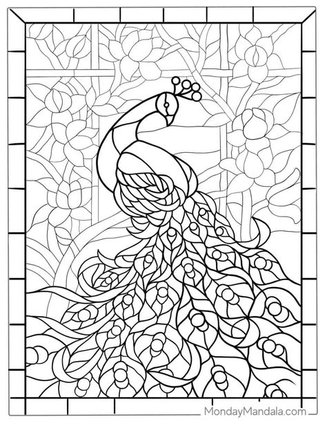 28 Stained Glass Coloring Pages (Free PDF Printables) Vitray Art Pattern Free Printable, Mosaic Art Template, Peacock Template Free Printable, Peacock Stained Glass Pattern, Stain Glass Coloring Pages, Stained Glass Giraffe, Stained Glass Patterns Free Printables Templates Coloring Book, Glass Painting Stencils, Glass Painting Patterns Templates Free Printable Stencil Designs