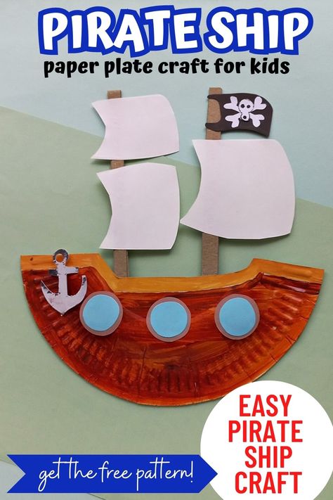 Paper Plate Pirate, Pirate Crafts Preschool, Pirate Ship Craft, Pirate Ship Art, Peacock Crafts, Pirate Activities, Fun Winter Crafts, Pirate Crafts, Boat Crafts