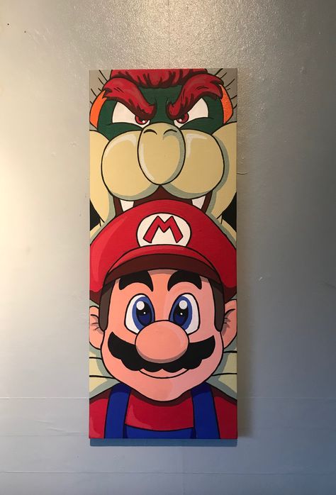 Mario and Bowser canvas Video Game Painting Ideas, Mario Painting Ideas, Bowser Painting, Mario Canvas Painting, Mario And Bowser, Mario Painting, Apple Earpods, Mini Toile, Super Mario Art