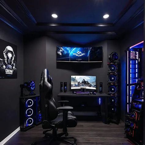 Which one would you choose!!! Like and Comment Below • • • • • #aiart #gaming #dark #darkgamer #gamingsetups #gamingsetup #playstation #sony #nintendo #gamergirl #gamerguy #onlinegaming Dark Grey Gaming Room, Dark Game Room Ideas, Gamer Man Cave Ideas, Black Gaming Room Setup, Gaming Room For Men, Dark Games Room, Gaming Room Setup Men, Dark Gaming Room Aesthetic, Gray Gaming Room