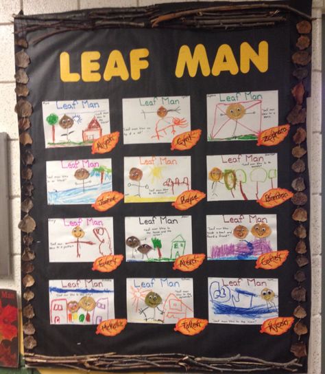 Autumn themed bulletin board- Leaf Man Leaf Man, Doors Ideas, Bulletin Boards, Bulletin Board, Doors, Frame