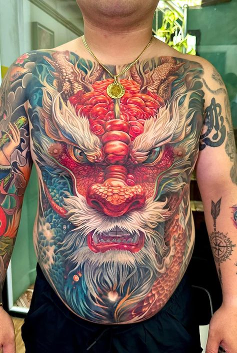 Dragon Tattoo Full Back, Dragon Tattoo Chest, Dragon Head Tattoo, Dragon Japanese, Japanese Dragon Tattoo, Full Back Tattoos, Dragon Illustration, Japanese Dragon, Tattoo Project