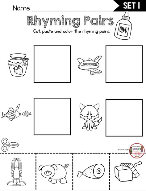 Rhyming Activities Kindergarten, Rhyming Activities Preschool, Rhyming Pairs, Rhyme Activities, Rhyming Preschool, Rhyming Words Worksheets, Rhyming Worksheet, Kindergarten Addition, Kindergarten Freebies