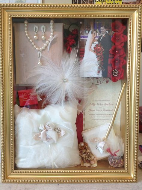 Wedding Dress Shadow Box, Wedding Memorabilia, Wedding Souvenirs Diy, Shadow Box Memory, Shadow Box Ideas, Military Shadow Box, Dress Preservation, Baby Shadow Box, Wedding Dress Preservation