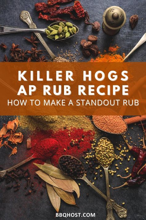 Spices in black background "Killer hogs ap rub recipe: how to make a standout rub" Killer Hogs Rub Recipe, Best Bbq Rub Recipe, Bbq Chicken Rub, Pulled Pork Rub, Bbq Rub Recipe, Bbq Sauce Homemade Easy, Pork Back Ribs, Dry Rub For Ribs, Homemade Rubs