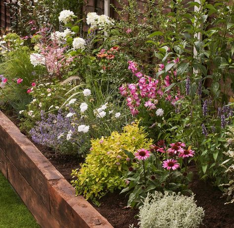 English Country Garden Border, Raised Cottage Garden, English Cottage Garden Border, Country Garden Borders, Cottage Border Garden, Narrow Garden Border, Cotswold Cottage Garden, Front Garden Plants, Low Maintenance Cottage Garden