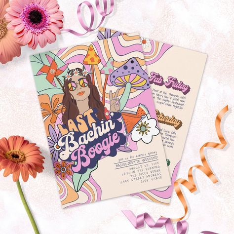 Groovy 70s Bachelorette Weekend ID929 Invitation  Zazzle 70s Bachelorette, Bachelorette Card, Bold Wedding Invitations, Bachelorette Weekend Itinerary, Groovy 70s, Weekend Itinerary, Bachelorette Invitations, Retro 60s, Bachelorette Party Themes