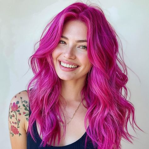 Bright Magenta Hair, Vivid Pink Hair, Crazy Hair Color Ideas, Vibrant Pink Hair, Fuschia Hair, Neon Pink Hair, Trending Hair Colors, Magenta Hair Colors, Rainbow Beauty