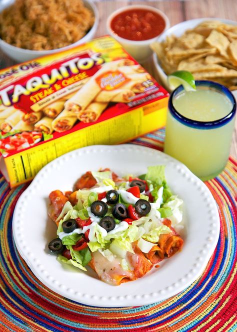 Taquito Enchiladas, Recipes Made With Ground Beef, Lazy Enchiladas, Frozen Taquitos, Easy Beef Recipes, Fiesta Recipes, Taquitos Beef, Taquitos Recipe, Enchilada Casserole Recipes