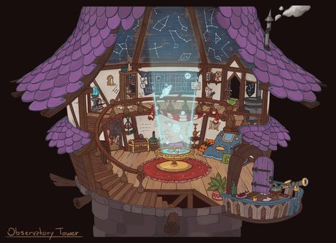 Tower Interior Concept Art, Tower Room Interior, Wizard Tower Drawing, Minecraft Observatory Tower, Wizard Tower Interior, Wizard Tower Concept Art, Astral Observatory, Fairy Apothecary, Wizards Tower