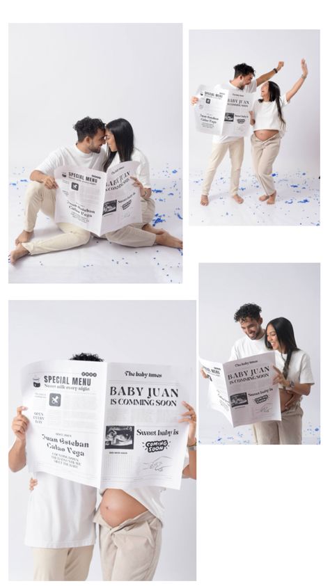 Pregnancy gender reveal newspaper baby boy Gender Reveal Photoshoot, Reveal Photoshoot, Gender Reveal Photos, Baby Announcement Pictures, Reveal Ideas, Baby Time, Pregnancy Shoot, Boy Baby, Pregnancy Announcement