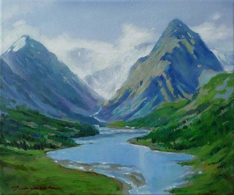 Mountain Lake Painting, Lake Oil Painting, Mountain Drawing, River Painting, Lake Painting, Lake Landscape, Impressionism Art, Original Landscape Painting, Mountain Paintings