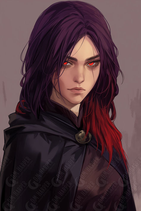 Seraphuna Blackthistle, Human Wizard (Purple Hair, Red Eyes Alternative) Pathfinder Dhampir, Black Hair Red Eyes Character Design, Dnd Puppet Master, Wrath Character Design, Redhead Woman Character Art, Eldritch Witch, Red Eye Character, Shadar Kai Rogue, Human Sorcerer Female Dnd