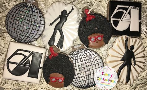 Disco Party Ideas Disco Cookies Disco Party Cookies Decorated, Disco Cookies 70s, Disco Themed Cookies, Disco Party Cookies, Disco Cookies Decorated, 60th Birthday Celebration Ideas, Disco Cookies, Disco Dinner Party, Disco Party Ideas