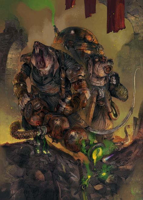 "Skaven Warpfire Thrower Team." Lorenzo Nuti. Warhammer Board, Warhammer Skaven, Dnd Races, Savage Worlds, Warhammer Aos, Fantasy Battle, Warhammer Art, Warhammer 40k Artwork, Warhammer 40k Miniatures