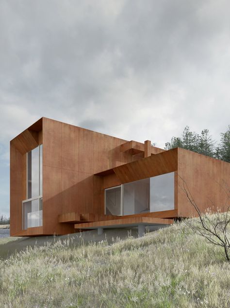 <p>Situated at a hillside in Chodziez, Poland, this house designed by Polish architectural firm DE.MATERIA, is wholly cladded with corten steel and features huge glass windows that overlook a lake. The most impressive part is the entrance. A garage has been placed on the top of the house, and one can step into the living […]</p> Reform Kitchen, House On Hill, Polish Architecture, Kitchen Architecture, House On The Hill, Arch House, Architectural Firm, Building A Container Home, Architecture Inspiration