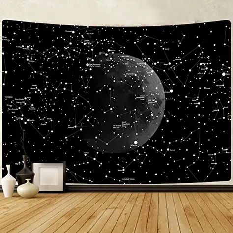 Indie Room Wall Decor, Tapestry Black And White, Landscape Purple, Constellation Tapestry, Purple Art Print, Sun And Moon Tapestry, Star Tapestry, Dorm Wall Decor, Moon Tapestry