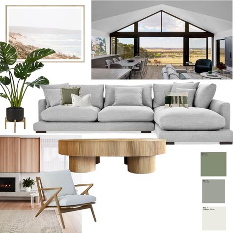 Modern Australian Interiors Living Rooms, Modern Australian Living Room, Modern Australian Coastal Home, The Block Australia Living Room, Australian Native Interior Design, Australian Coastal Style Neutral Palette, Australian Living Room, Australian Bush House Interior, Mood Board Interior Design