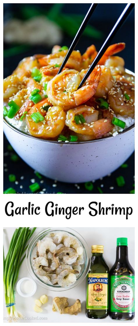 Garlicky ginger shrimp stir fried in soy sauce and green onion. This quick 15 minute meal is both flavorful and easy to make. #garlicshrimp #gingershrimp #asianshrimp #15minutemeal #quickmeal Shrimp Dishes Recipes, Ginger Shrimp, Quick Meals To Make, Recipes With Soy Sauce, Shrimp Sauce, Chinese Vegetables, Shrimp Stir Fry, Soy Recipes, Shrimp Recipes Easy