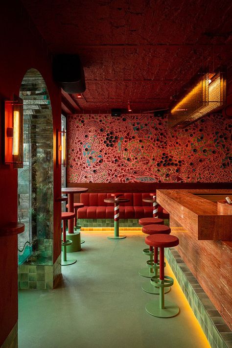 Restaurant & Bar Design Awards Announces 2023 Shortlist Red Ceiling, Italian Bar, Bar Design Awards, Interiors Inspiration, Green Flooring, Bar Interior, Bar Design Restaurant, Green Tile, Beach Hotel