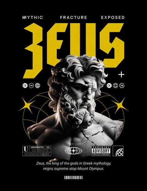 Collage T Shirt Design, Greek God Zeus, Streetwear Illustration, Punk Posters, God Zeus, Dragon Logo, Streetwear Designs, Graphic Shirt Design, Generations Quotes