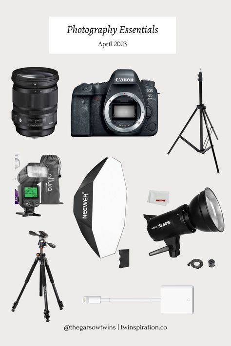 Updated April 2023:  We saw this post was getting more views from Pinterest and wanted to tell you some updates to our photography essentials from 2016 (7 years ago!). We've been using the Canon 6D camera with the Sigma 24-105mm zoom lens for a few years now and it's been… Zoom Lens Photography, Photography Studio Essentials, Product Photography Equipment, Photography Necessities, Photography Must Haves, Best Cameras For Photography, Content Room, Photographer Essentials, Lighting For Photography