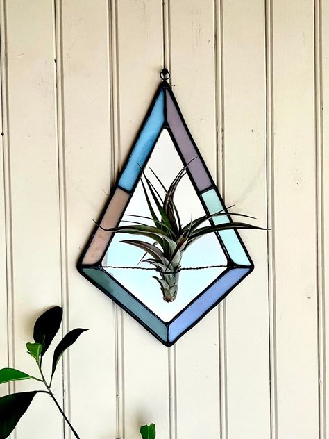 Stained Glass Air Plant Holders, Plant Mirror, Stained Glass Mirror, Air Plant Holder, Air Plants, Plant Holders, Glass Mirror, Wall Hangings, Stained Glass