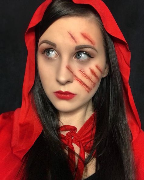 Little Red Riding Hood Makeup, Riding Hood Makeup, Red Riding Hood Makeup, Lil Red Riding Hood, Red Riding Hood Cosplay, Wolf Makeup, Red Riding Hood Wolf, Gore Makeup, Red Ridding Hood