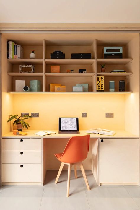 Don't have a sprawling home with ample space for a home office? Consider a closet office, that does not take up extra square footage yet works perfectly as a calm, functional area. (Image credit: Adam Scott Images. Studio credit Woodrow Vizor) Home Office Paint Ideas, Timber Frame Extension, Office Cupboard, Joinery Design, Multipurpose Room, Home Offices, Home Office Space, Park Homes, Built In Shelves