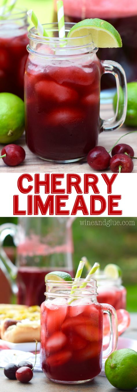 This Cherry Limeade is delicious, refreshing, and so easy to make! Perfect for summer! Limeade Drinks, Cherry Limeade, Drinks Cocktails, Lemonade Recipes, Jello Shots, Fresh Cherries, Punch Recipes, Fruit Drinks, Milkshakes