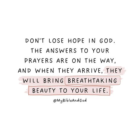 Hold on to your hope in God, for it will soon become reality. The answers to your prayers are on the horizon, and when they arrive, they will exceed your expectations and bring breathtaking beauty to your life. God’s answers to your prayers will bring joy, beauty, and fulfillment. — Psalm 27:14: “Wait for the Lord; be strong and take heart and wait for the Lord.” — Isaiah 40:31: “But those who hope in the Lord will renew their strength. They will soar on wings like eagles; they will run an... God Will Answer Your Prayers, Snow White Live Action, Jehovah Shalom, Cottagecore Moodboard, Faithful Quotes, God Thoughts, Wait For The Lord, Cottagecore Forest, Hope In The Lord