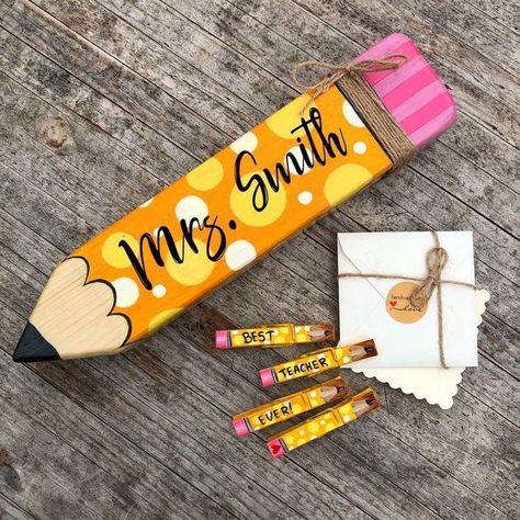 Teacher Pencil Sign, Pencil Sign, Teacher Name Plate, Teacher Name Plates, Painting Teacher, Appreciation Gifts Diy, Teacher Name Signs, Teacher Appreciation Gifts Diy, Teacher Craft