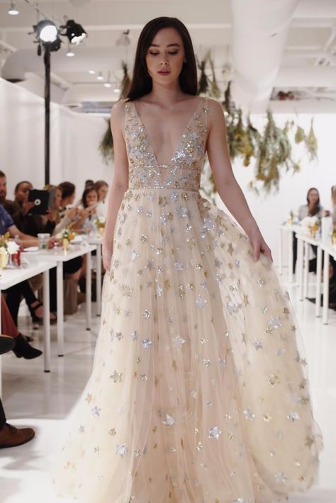 This star wedding dress is a celestial dream - Willow by Orion is part of the spring 2018 collection. #2018weddingtrend Star Themed Wedding, Wedding Themes Spring, 2021 Prom Dresses, Celestial Wedding, Theme Dress, Future Mrs, A Line Prom Dresses, Star Wedding, Star Dress