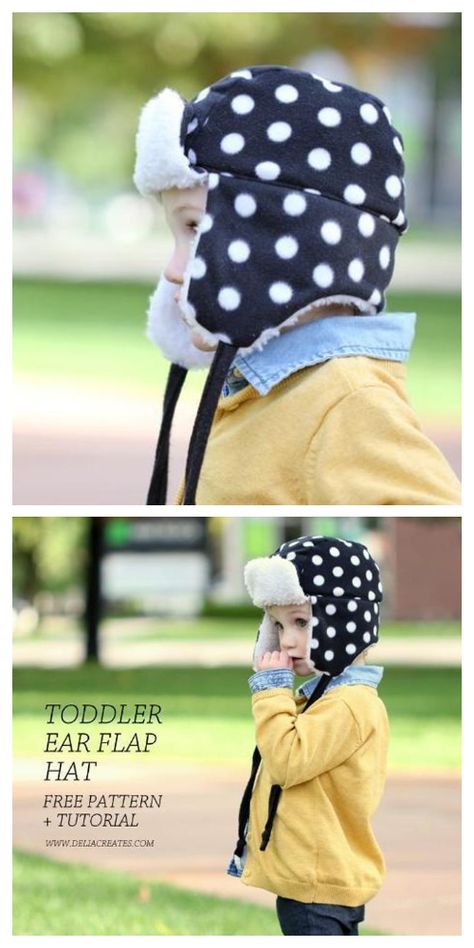 DIY Toddler Ear Flap Hat Free Sewing Pattern Free Hat Patterns, Trapper Hat Pattern, Fleece Hat Pattern, Sew Christmas, Sewing Christmas Gifts, Sewing Hats, Fleece Hats, Flap Hat, Hat Patterns Free