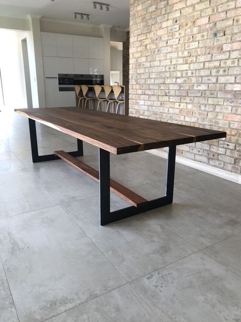 Picnic Style Dining Table, Wood And Metal Table, Office Table Design, Bed Furniture Design, Steel Table, Dining Table Design, Metal Furniture, Wood Dining Table, Wood Table