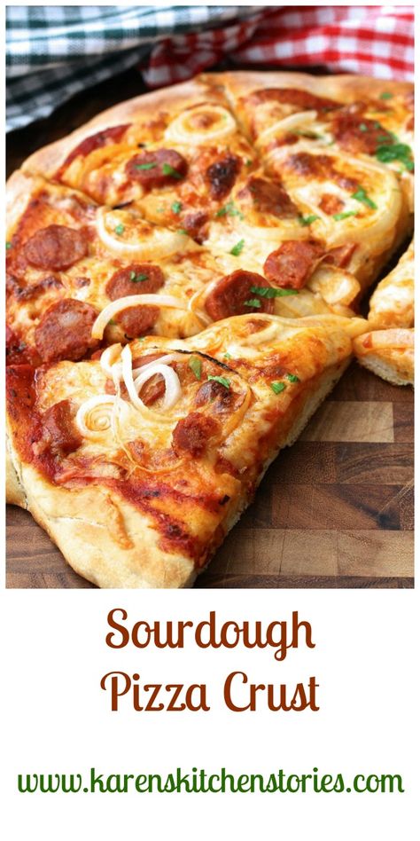 Pizza with a Sourdough Crust Sourdough Pizza Crust Recipe, Sourdough Pizza Dough Recipe, Dough Starter Recipe, Sourdough Crust, Sourdough Pizza Dough, Sourdough Pizza Crust, Sourdough Starter Discard Recipe, Bread Starter, Sourdough Pizza