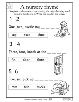 Free printable Preschool Worksheets, word lists and activities. | Page 12 of 22 | GreatSchools Fifth Grade Spelling Words, One Two Buckle My Shoe, Buckle My Shoe, Best Nursery Rhymes, Nursery Rhyme Theme, Nursery Rhymes Activities, Kindergarten Reading Worksheets, Kindergarten Worksheets Free Printables, Preschool Reading