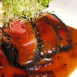 Ahi Tuna, Blackened with Soy Mustard Sauce and Beurre Blanc (Boom) Blackened Ahi Tuna, Ahi Tuna Recipe, Bean Sauce, Black Bean Sauce, Ahi Tuna, Fine Dining Recipes, Mustard Sauce, Tuna Recipes, Dinner Entrees