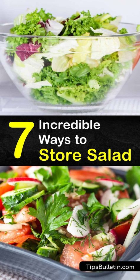 Learn the food storage techniques for your romaine lettuce, arugula, and other veggies. The most effective way to prevent premature wilting of a salad is to store it in a bag or clamshell container inside the fridge's crisper drawer. #howto #store #salad How To Store Salad In Fridge, Storing Salad In The Fridge, Salad Storage In Fridge, How To Store Romaine Lettuce In Fridge, Storing Lettuce, Salad Storage, Freezing Food Guide, Salad With Dressing, Food Poisoning Symptoms