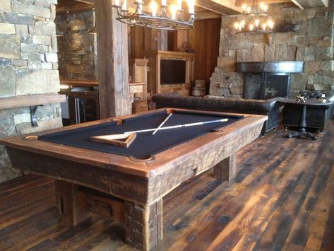 Our Rustic Pool Tables Use this area of our site for reference, we'll be there to help when you're ready! We’ll work very hard to earn your business, and will help you find a design that ensures you get a quality, hand crafted rustic game table that perfectly compliments your personal lifestyle and decor! Click ... Read more Large Living Room With Pool Table, Rustic Pool Table Room, Pub Pool Table, Rustic Game Room Ideas, Game Table Ideas, Rustic Game Tables, Rustic Pool Table, Black Pool Table, Rustic Pool