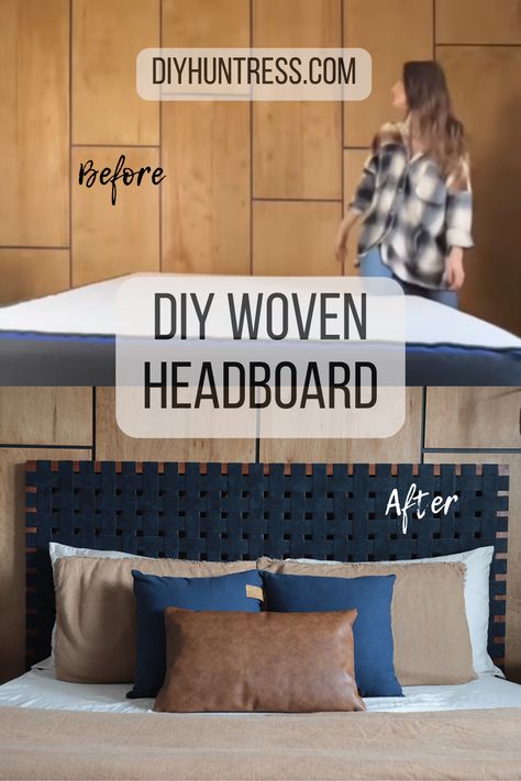 Easy diy Woven Headboard - DIY Huntress Diy Headboard With Lights, Diy King Headboard, Diy Fabric Headboard, Adjustable Bed Headboard, Woven Headboard, Dorm Room Headboards, Make Your Own Headboard, Headboard Projects, Simple Headboard