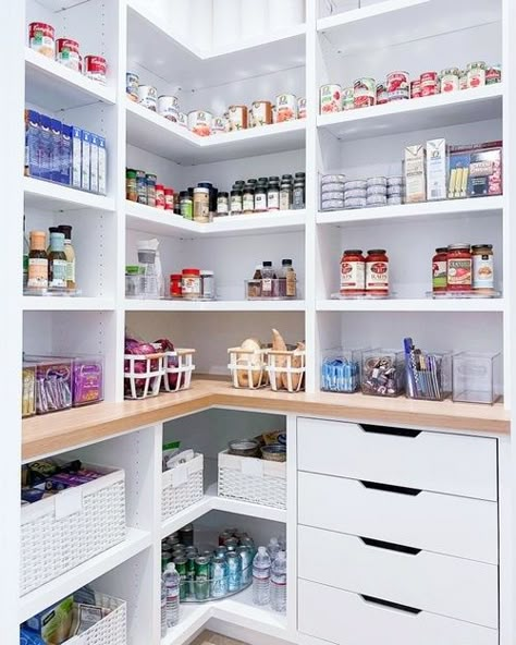 Acrylic Risers, Pantry Renovation, Pantry Layout, Dream Pantry, House Pantry, Pantry Room, Organized Pantry, Pantry Remodel, Home Edit