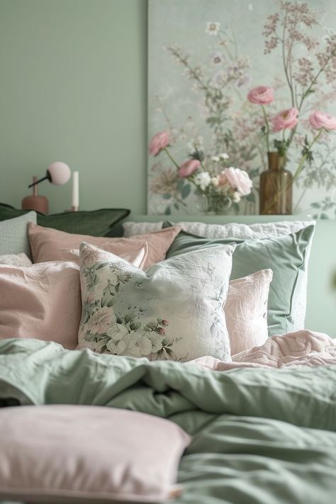 Sage And Lavender Bedroom, Pale Pink Room, Lavender Bedroom, Rose Bedroom, Sage And Lavender, Preppy Room, Living Room Green, White Rooms, White Room