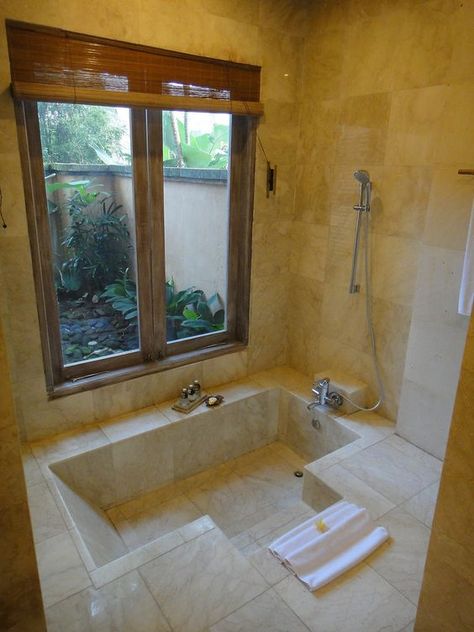 Sunken Bath, Sunken Bathtub, Sunken Tub, Tub Shower Combo, Dream Bathrooms, Dream Bathroom, House Bathroom, Bath Remodel, Beautiful Bathrooms