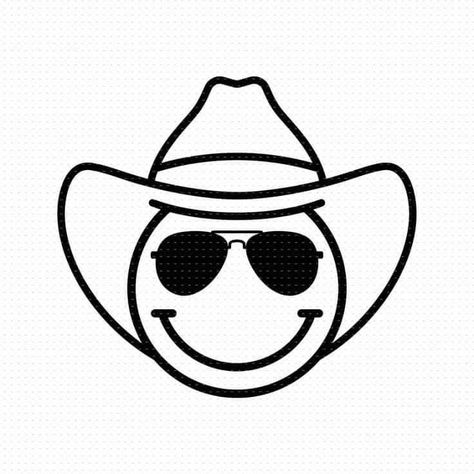 Cowboy Emoji Tattoo, Cowboy Svg Free, How To Draw A Cowboy Hat, Smiley Face With Cowboy Hat, Cowboy Hat Smiley Face, Pmu Logo, Cowboy Hat Silhouette, Smiley Face Cowboy, Cowboy Hat Drawing