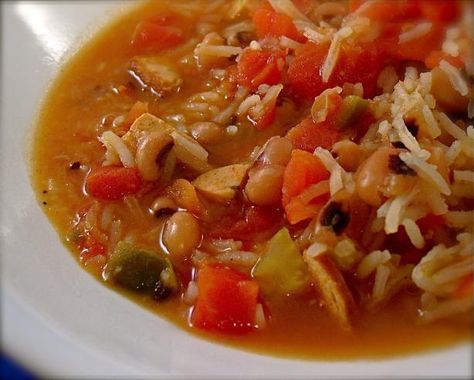 Hoppin' John Soup Hoppin John Soup, Hoppin John Recipe, Hoppin John, Hot Sausage, Southern Dishes, Cajun Recipes, How To Cook Sausage, Soup And Sandwich, Southern Recipes