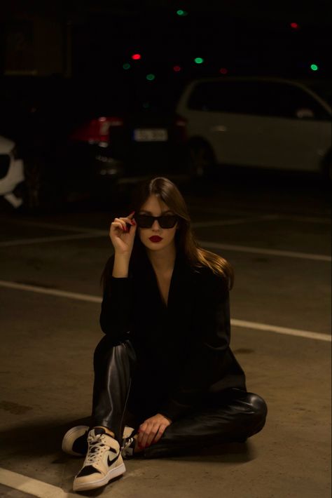 Aesthetic Street Photoshoot, In The Street Photoshoot, Parking Garage Photography, Alley Way Photoshoot, Edgy Picture Ideas, Parking Photoshoot Ideas, All Black Photoshoot Ideas, Photoshoot Ideas Street, Parking Photoshoot