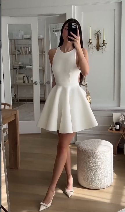 Risias Short White Evening Dress, White Short Prom Dress, Prom Dress Halter Neck, Dope Fashion Outfits, Civil Dress, Prom Dress Halter, A Line Ball Gown, Prom Dress Sleeveless, Guest Ideas