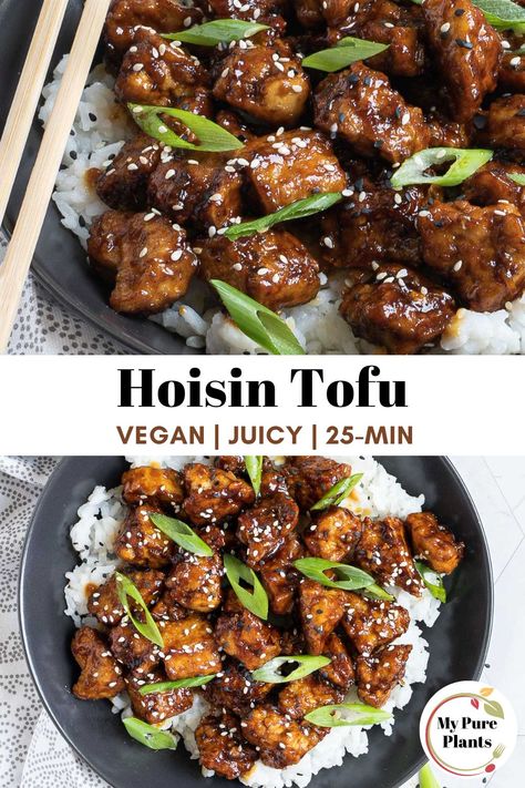 This easy-to-make hoisin tofu packs sweet and savory flavors and a crispy, sticky texture so good your family will think you ordered takeout! This delicious recipe comes together in just 25 minutes using simple pantry staples. The tofu is hand-torn and then pan-fried, giving it a soft and tender inside and a crispy, crunchy outside! Maple Hoisin Tofu, Hoisin Tofu Stir Fry, Tofu Hoisin Sauce, Hoisin Sauce Recipe Dishes, Fried Tofu Recipes, Soft Tofu Recipes, Crispy Tofu Recipes, Japanese Tofu Recipes, Tempeh Recipes Vegan